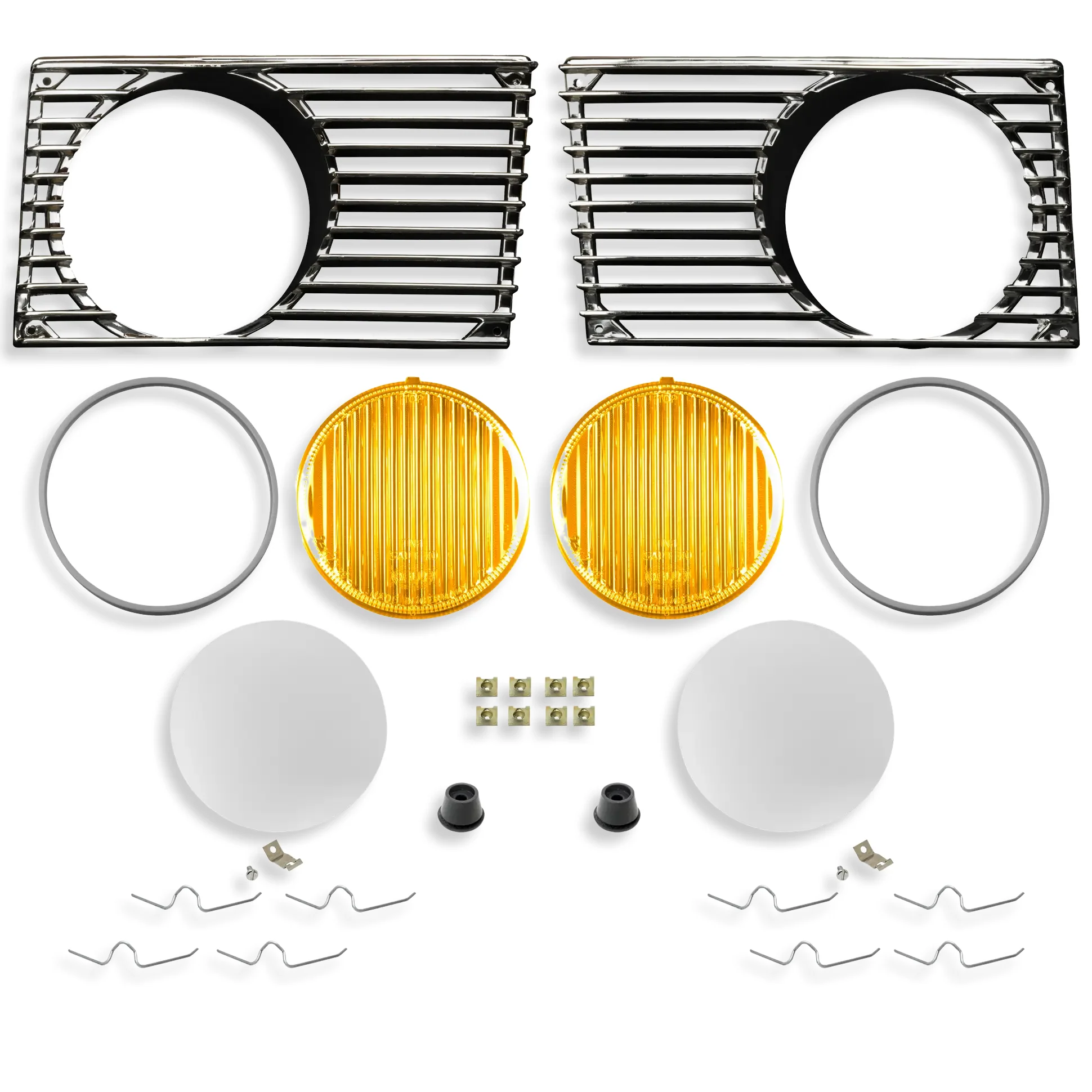 914Rubber Amber TN4 Fog Light Refresh Kit with Chrome Grilles for Porsche 914 (1970-74)