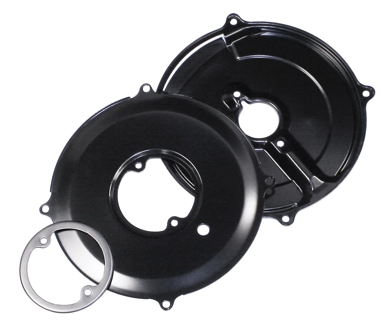 Black Stock-Style Alternator/Generator Backing Plate 3-Piece Tin Kit
