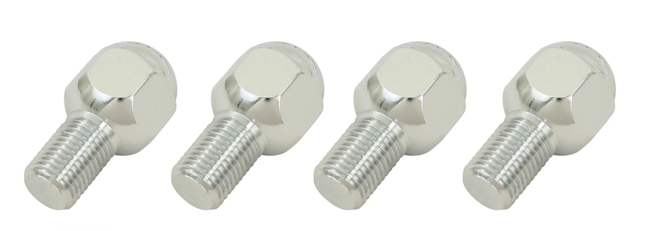 Chrome Lug Bolts - M14-1.5, 20.5mm Long, Set of 4, 9568 Steel / Aluminum Wheels