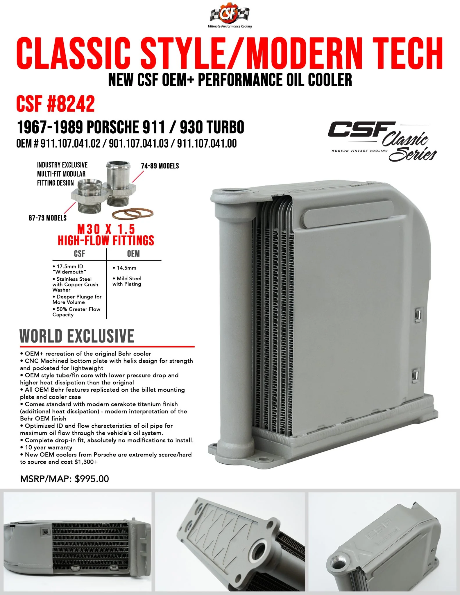 CSF Turbo Engine Oil Cooler for Porsche 911/930 (1965-89)
