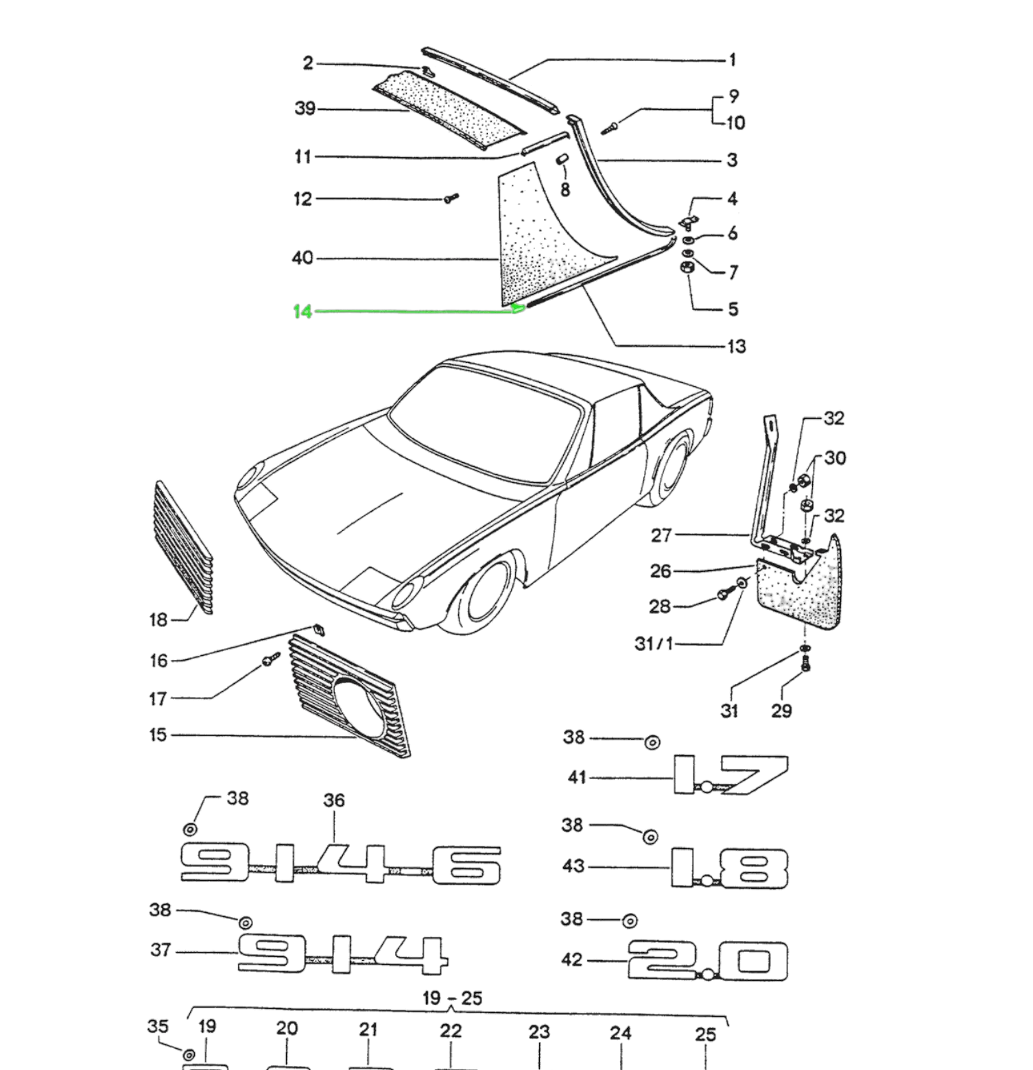 Lower Sail Trim Molding Clip 10 pack for Porsche 914 (All Years) - Image 4