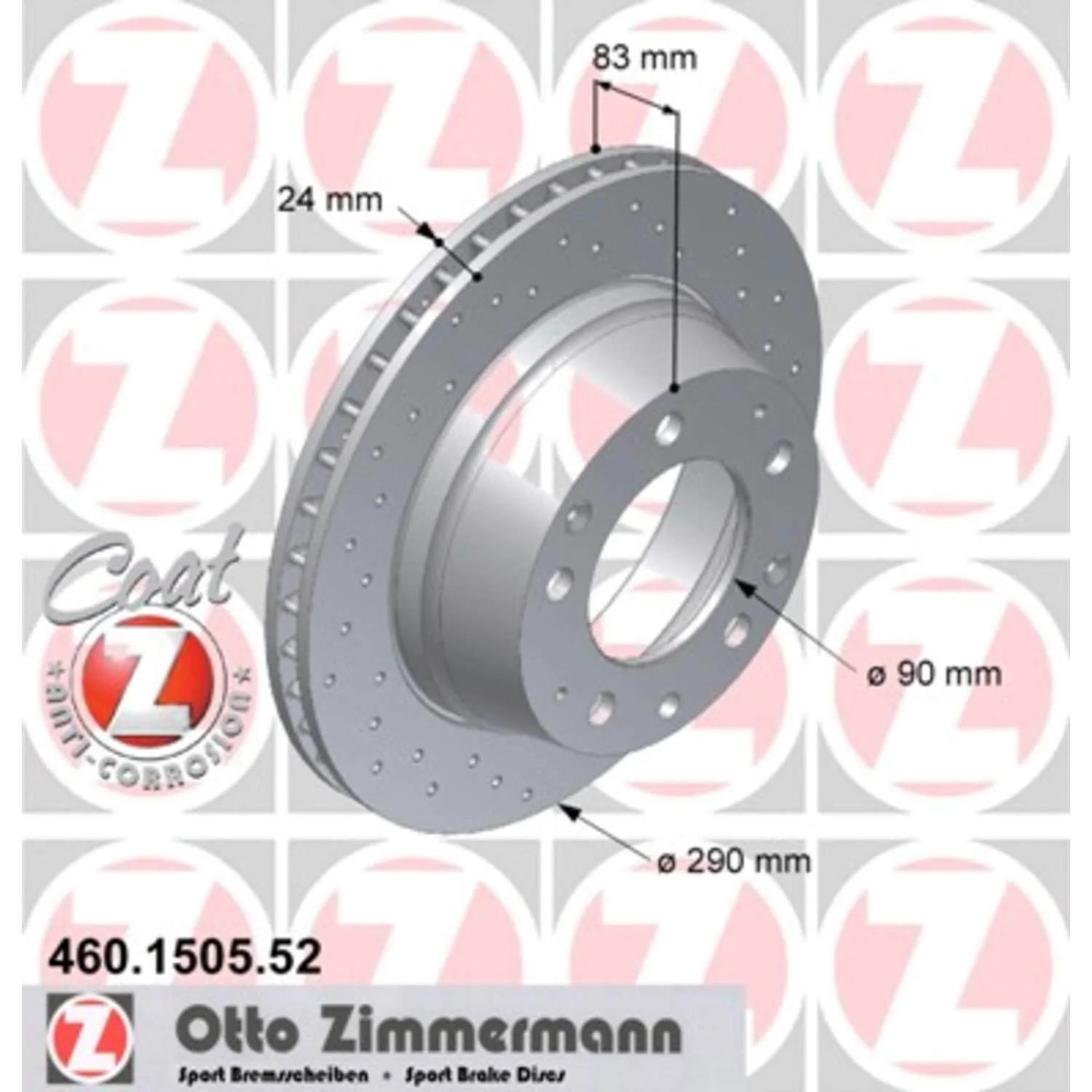 Zimmermann 24mm Rear "Sport" Drilled Rotor for Porsche 911 Carrera (1984-89) - Image 2