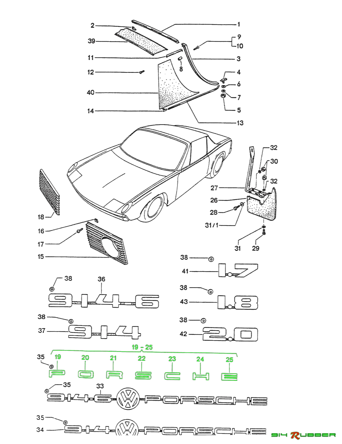 914Rubber Silver Engine Deck Lid Kit for Porsche 914 (1970-76) - Image 3