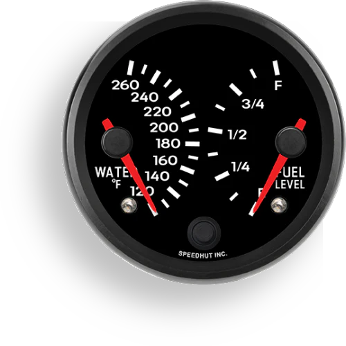 Speedhut 3-3/8" Dual Water Temperature and Fuel Level Gauge - Image 2