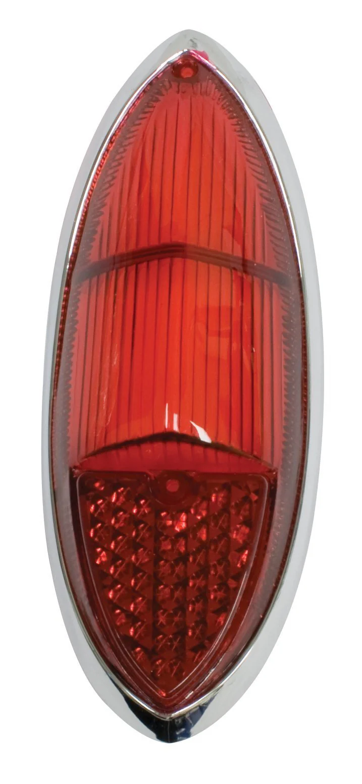Tail Light Lens with Chrome Ring, Ghia 60-69, 100% Red, Each