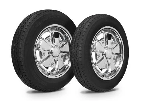 Wheel & Tire Combo, Staggered, 911 Alloy Chrome 4.5x15 & 5.5x15 – 5/205, Yokohama GT Special 145/80R15 & 165/80R15