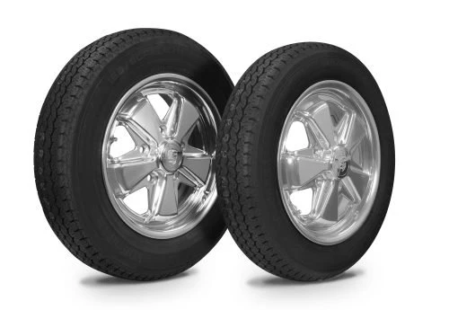 Wheel & Tire Combo, Staggered, 911 Alloy Polished 4.5x15 & 5.5x15 – 5/130, Yokohama GT Special 145/80R15 & 165/80R15