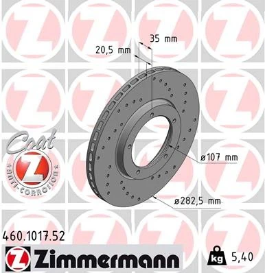 Zimmermann 20mm Front "Sport" Drilled Rotor for Porsche 911/912 (1970-83) 911S and L (1967-68) - Image 2